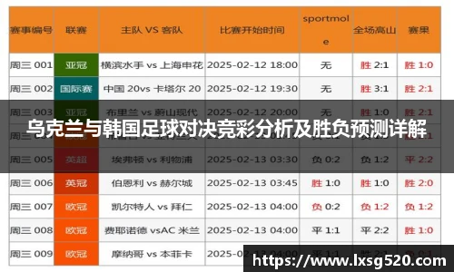 乌克兰与韩国足球对决竞彩分析及胜负预测详解